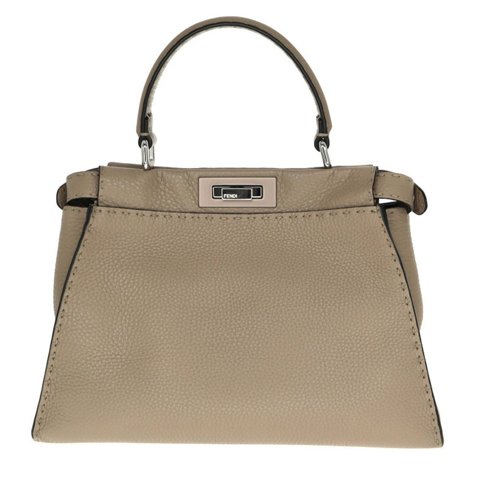 FENDI Peekaboo Regular Selleria Crossbody Shoulder Bag Handbag Gray Beige - Picture 1 of 11